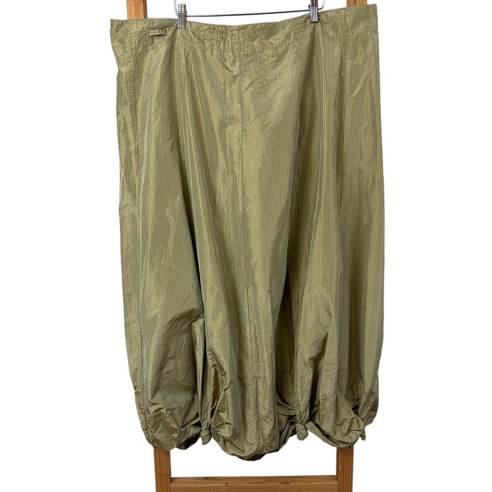 Krista Larson Green & Cream Striped Silk Drawstring Art to Wear Skirt Size OS